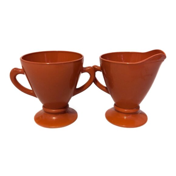 Vintage Burnt Orange Set of 2 Sugar and Cream Dish Cups Milk Glass Retro - Picture 2 of 6